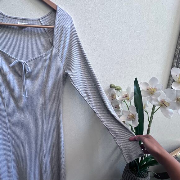 Aerie Always and Forever Real Squared Neck Knit Long Sleeve Dress Lg Front Slit - Picture 5 of 7